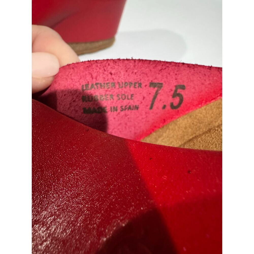 YOKONO Red Leather Criss Cross Wedge Sandals 7.5 - Picture 4 of 8